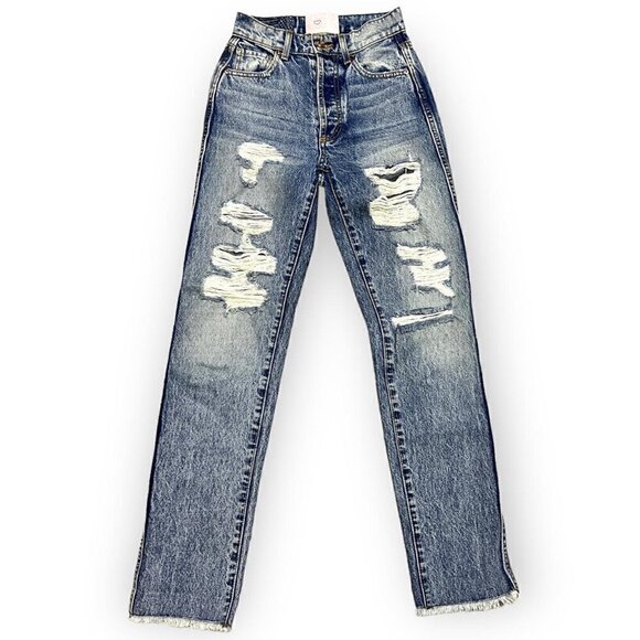 REVICE Denim USA Designer Retro Vintage Wash Ripped Raw Hem Jeans - Womens 24 - Picture 1 of 4